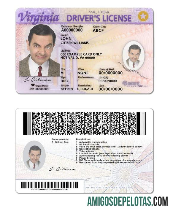 Carteira de motorista dos EUA na Virgínia baixar para verificação